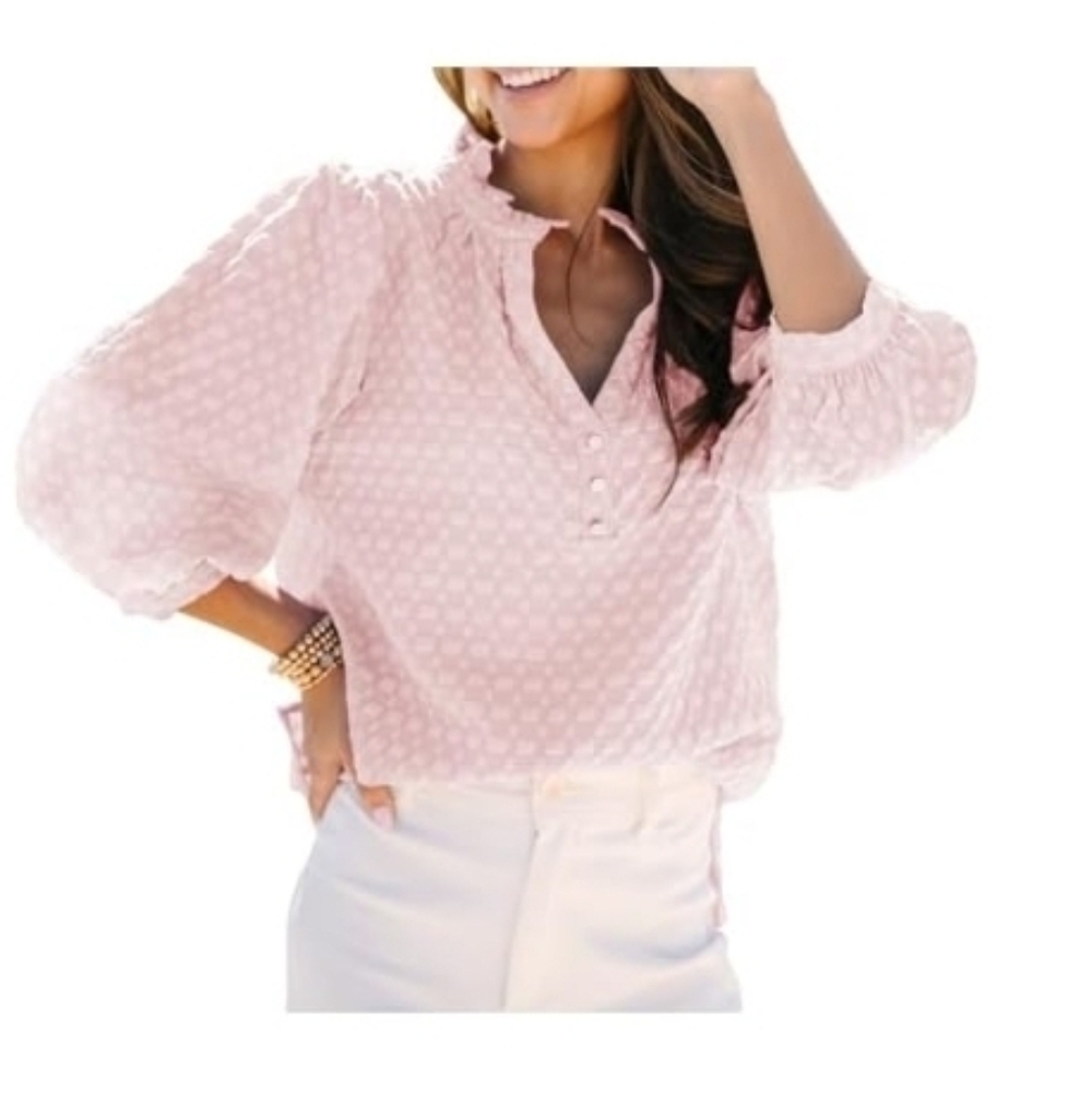 Chic Ruffled Pink Blouse